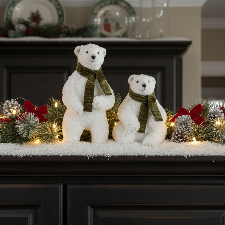 Polar Bear Pair with Scarves – Winter Decor Set of 2 – The