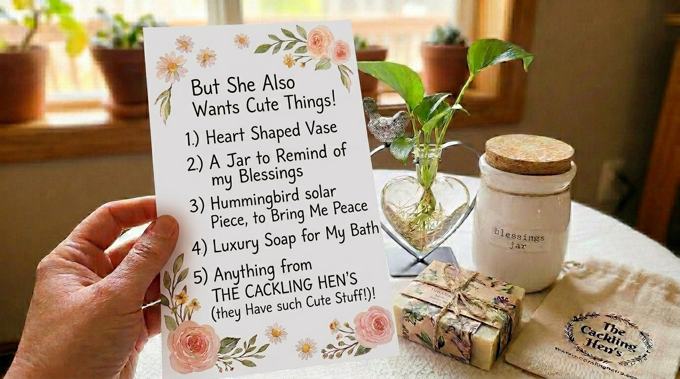 A list of stuff She wants for Mother's Day from The Cackling Hen's (Cute Stuff).