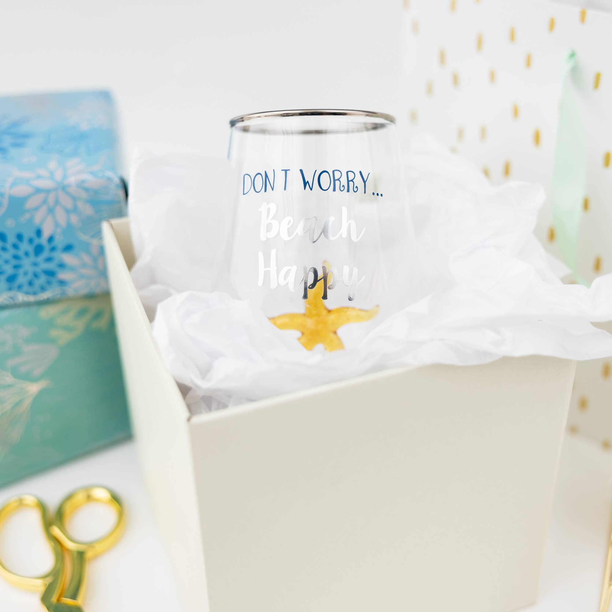 Beach Happy – Starfish Coastal Stemless Wine Glass (19 oz) - Raised Starfish-So Cute!