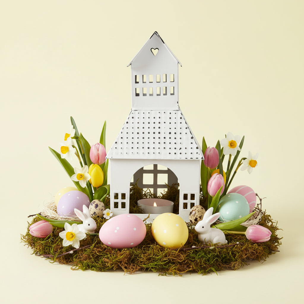 Antique White Village House Tealight Holder – Cozy Cottage Lantern🕯️