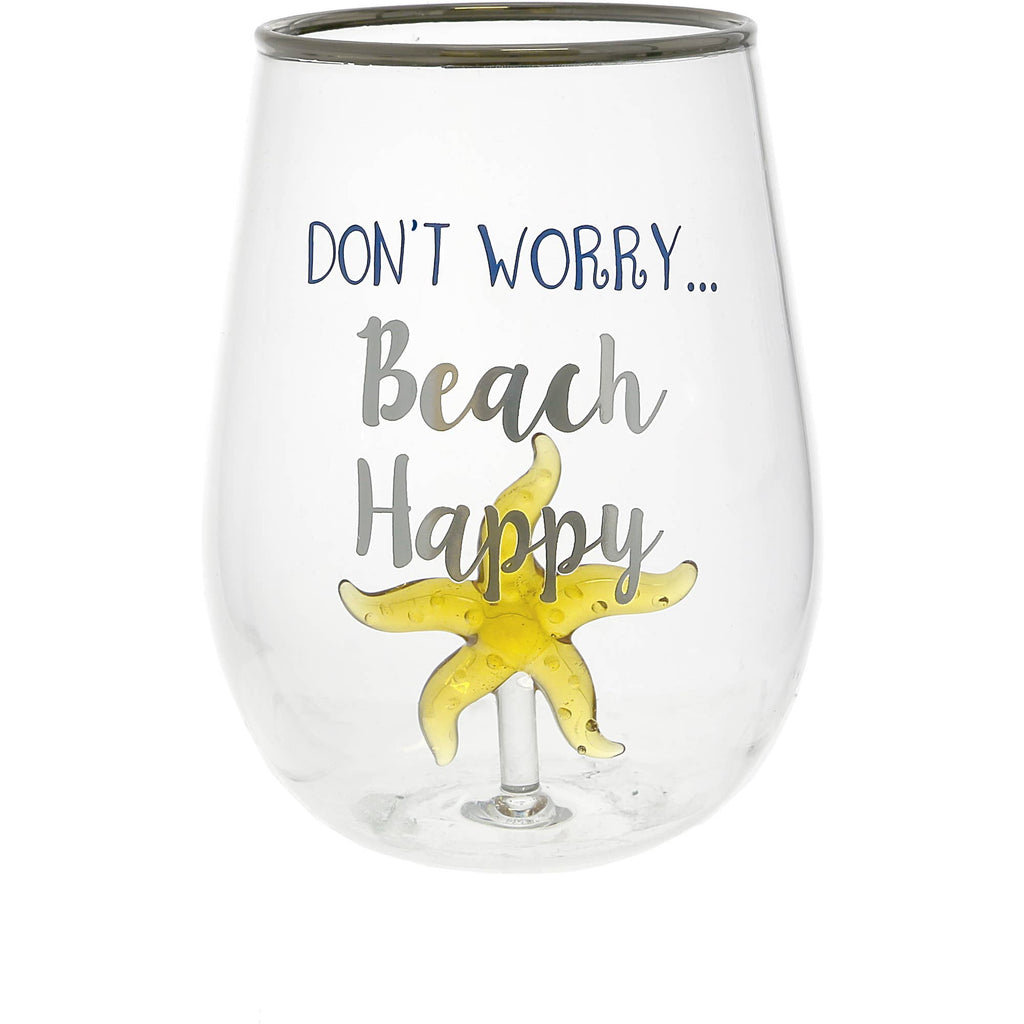 Beach Happy – Starfish Coastal Stemless Wine Glass (19 oz) - Raised Starfish-So Cute!