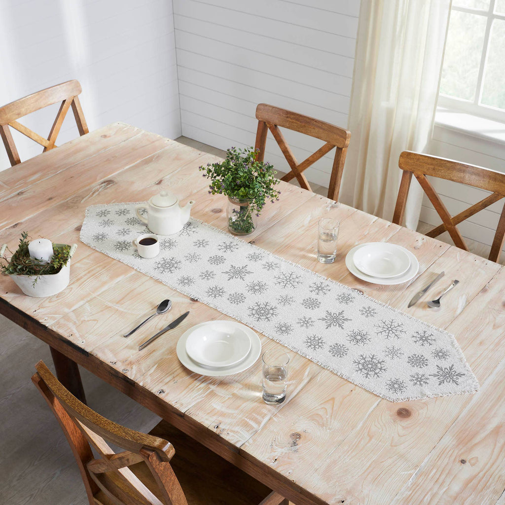 Yuletide Burlap Antique White Snowflake Runner – Elegant Winter Table Runner 12x60