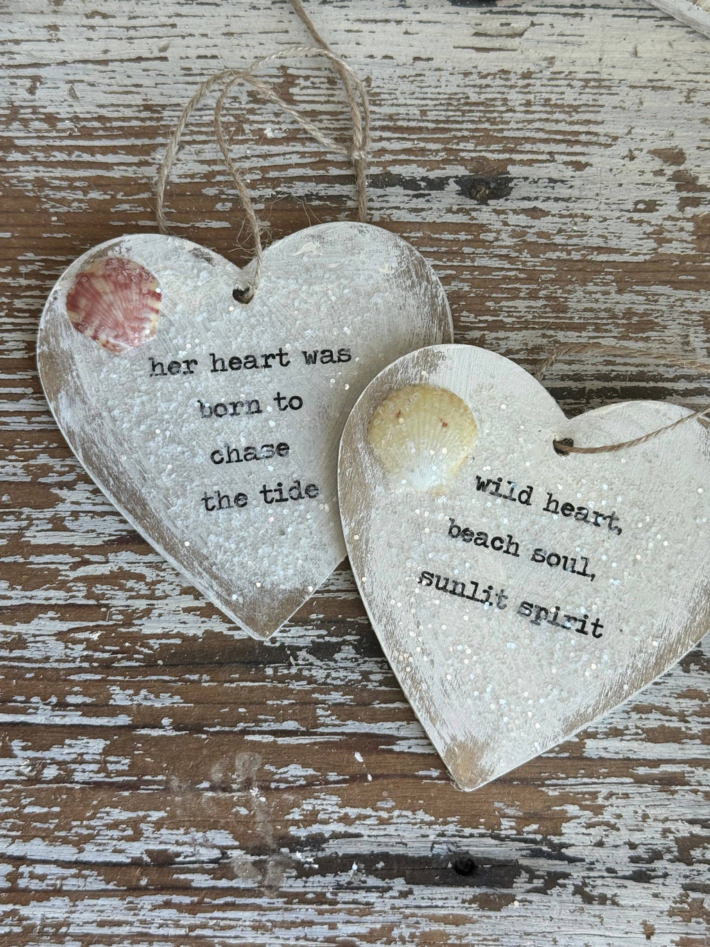 Wild Heart, Beach Soul, Sunlit Spirit Heart Ornament – One‑of‑a‑Kind Shell Accent