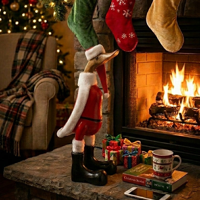 NEW - ADORABLE & Whimsical - Hand-Made & Hand‑Painted Wooden Santa Duck – Limited Edition🦆🎅