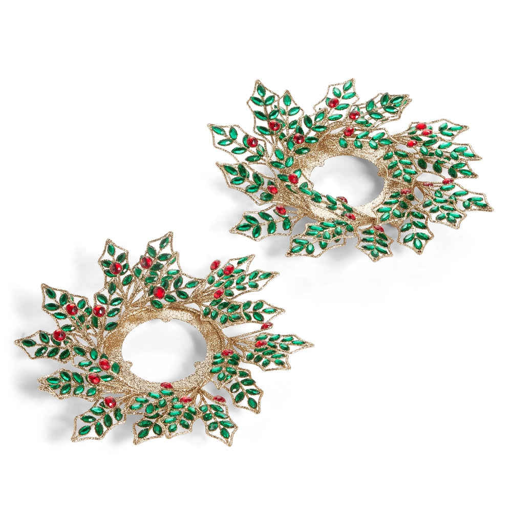 11" Jewel Holly & Berry Mini Wreath Candle Rings (Set) – Available July 2026