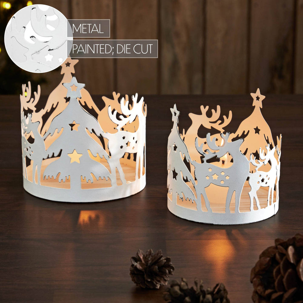 Winter Reindeer White Metal Candle Holder Set of 2 - ❄️🌲❄️