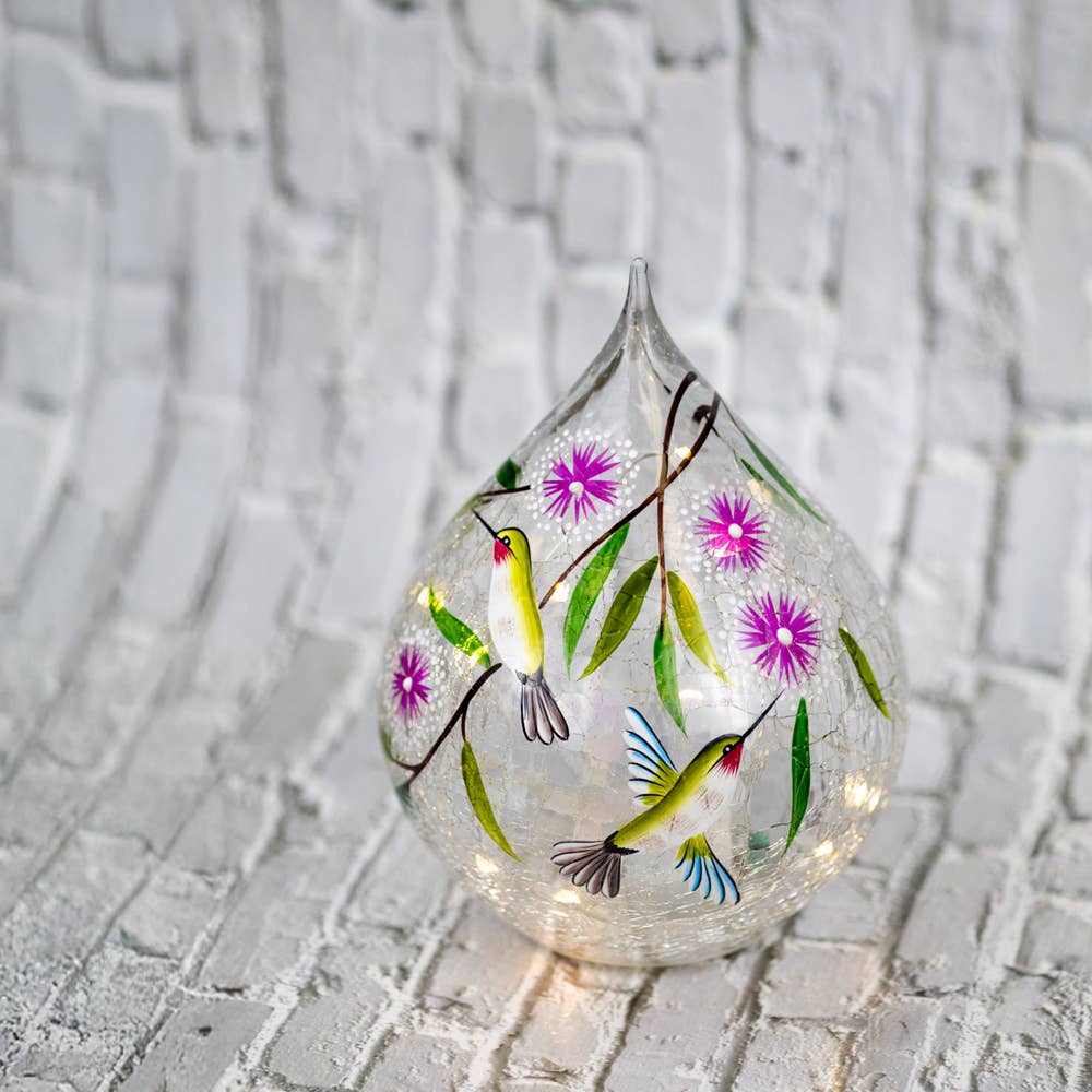 NEW ITEM  ~ Dancing Hummingbird Glass Teardrop with LED String Lights  💐🌷🪻