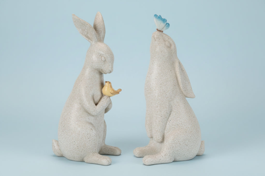 Bunny Companions With Bird & Butterfly (2 Asst) 10”H Resin