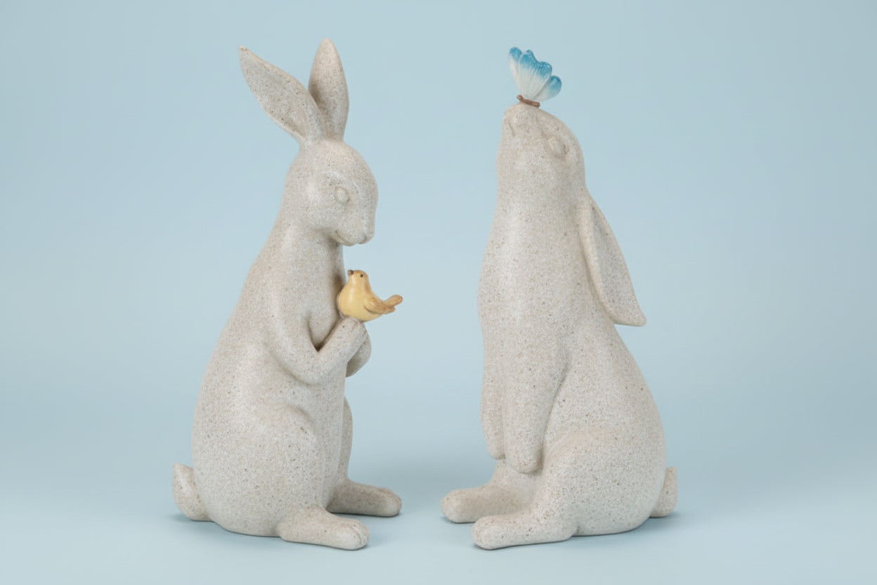 Bunny Companions With Bird & Butterfly (2 Asst) 10”H Resin