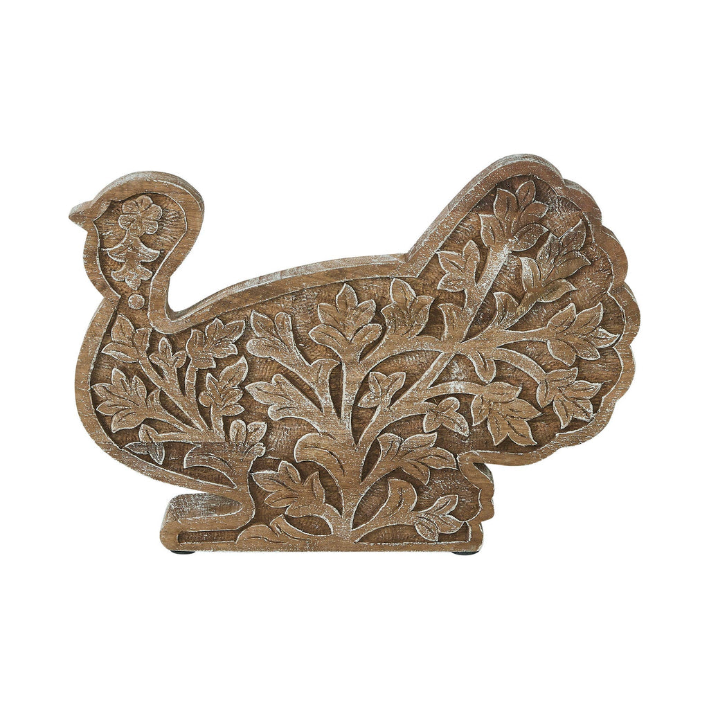 🍂 Autumn Harvest Carved Wooden Turkey Centerpiece
