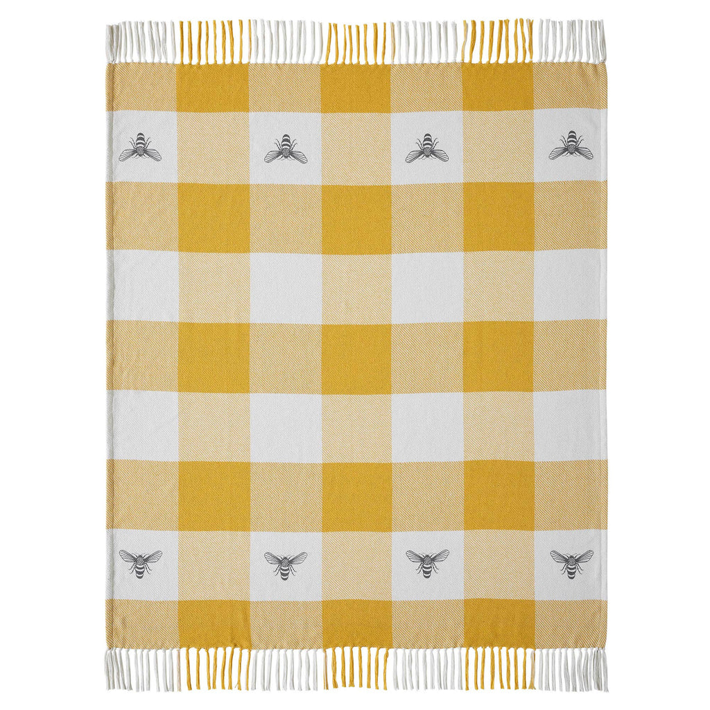 Vintage Yellow Bee Check Woven Throw – Cozy Cottage Blanket 50x60 🐝BACK IN STOCK