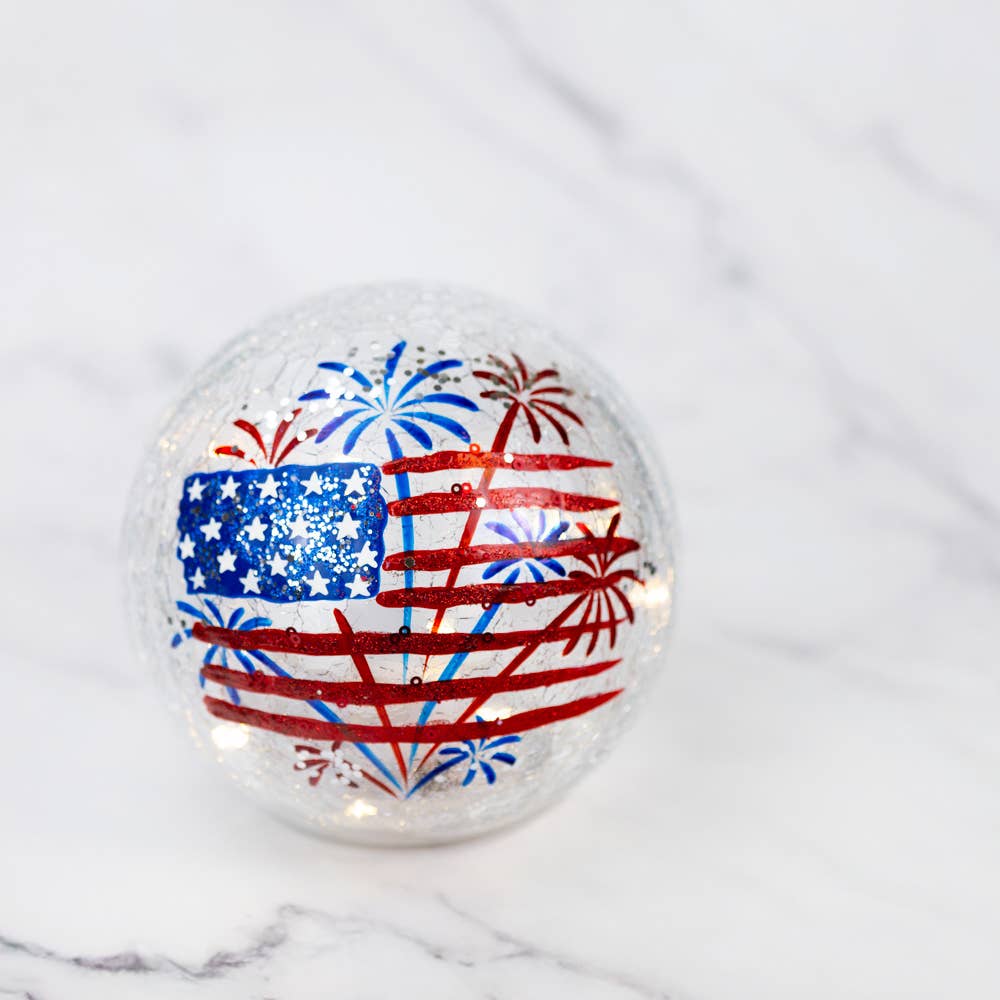 BACK in STOCK ! ~ AVAILABLE NOW! Fireworks LED Glass Orb – Patriotic Red, White & Blue🎆🎇❤️🤍💙