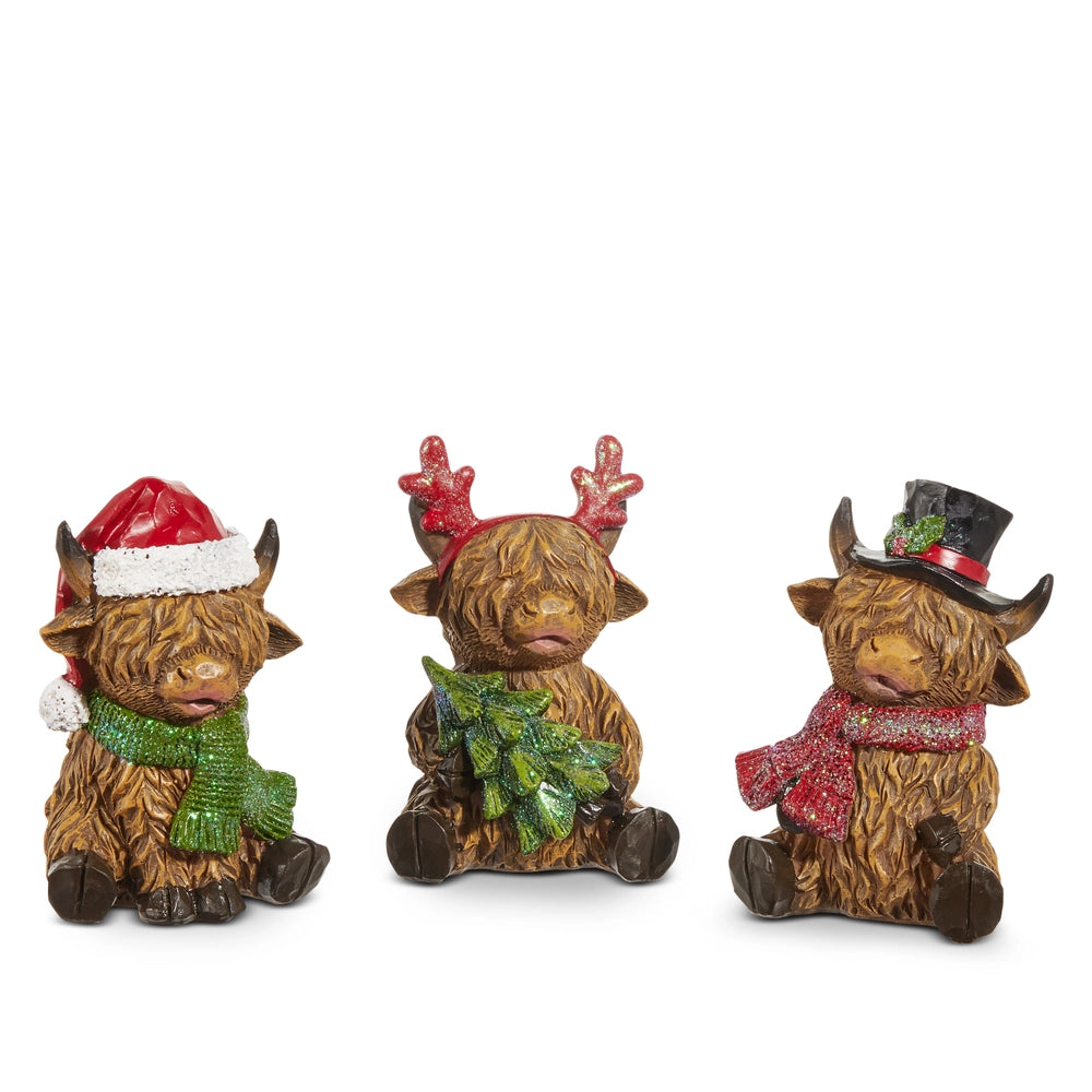 4.25" Yuletide Highland Cow Christmas Ornaments – Set of 3-AVAILABLE JULY 2026
