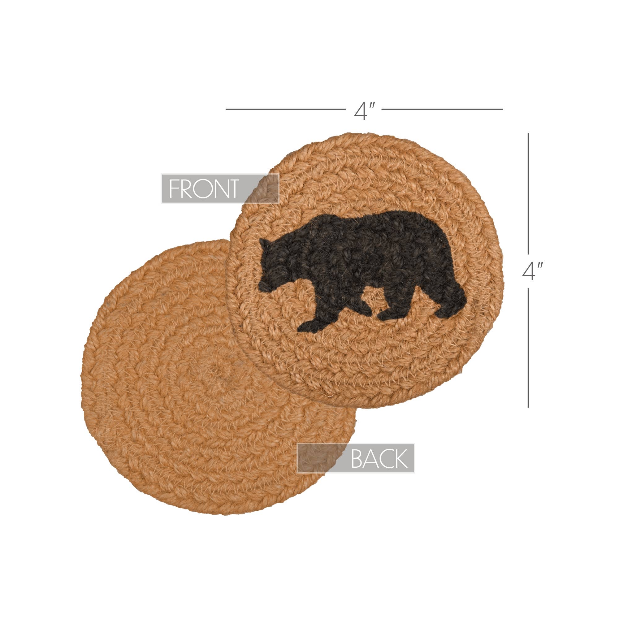 Wyatt Stenciled Bear Jute Coaster Set – Rustic Cabin Coasters (Set of 6) 🐻