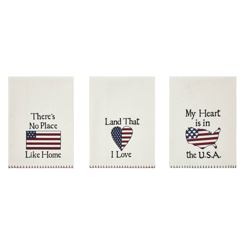 The Land That I Love Tea Towel Set – Patriotic Americana Towels (Set of 3) ❤️🤍💙