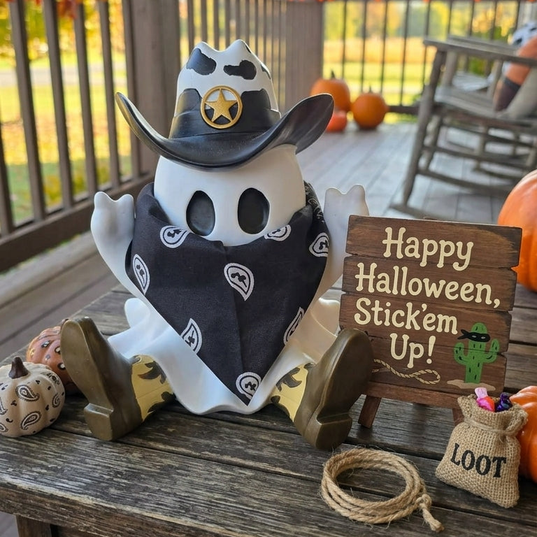 NEW !! 👻Halloween/Fall Cowboy Ghost – 9" Resin Figurine 🤠-