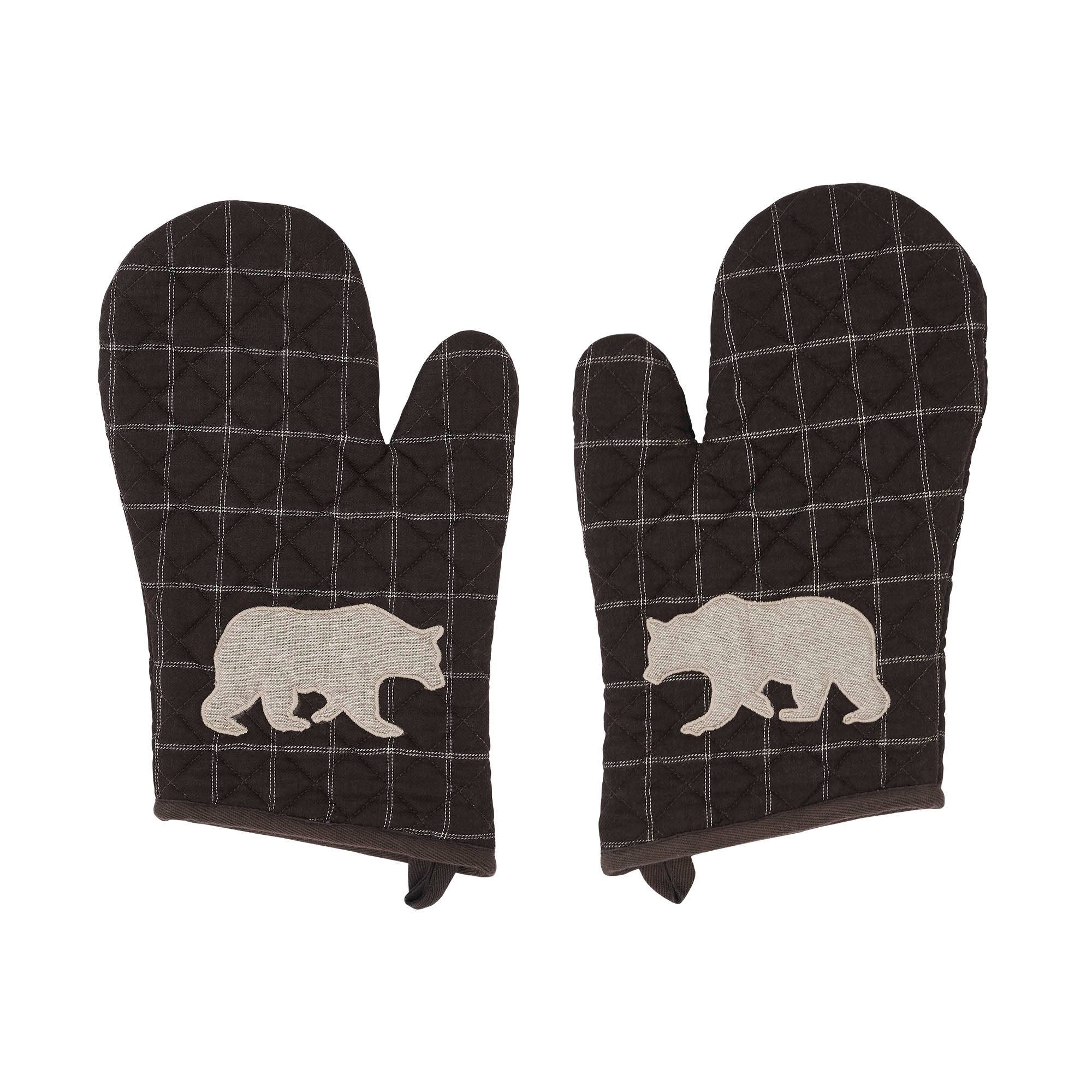 Wyatt Bear Oven Mitt Set – Rustic Cabin Plaid Mitts 🐻