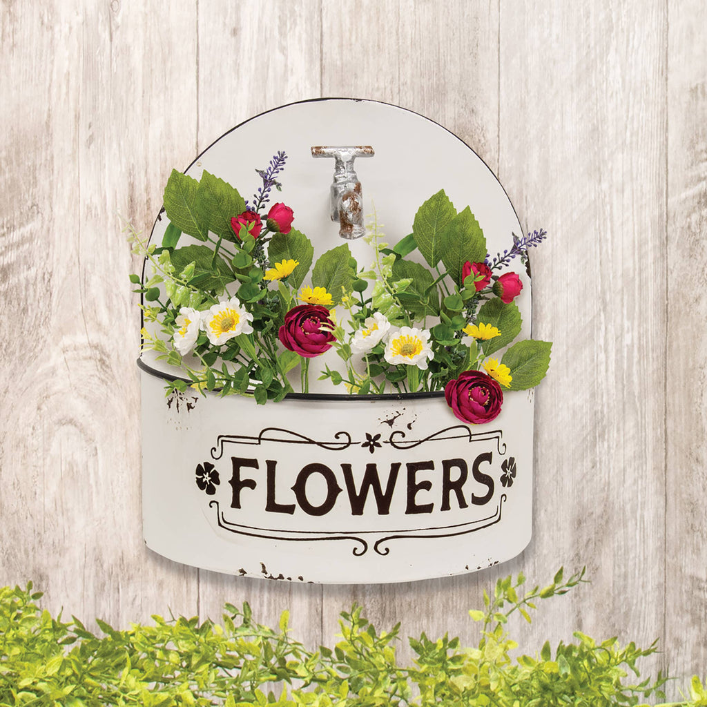 Distressed White Spigot Wall Planter – Cottage Farmhouse Floral Holder🌺
