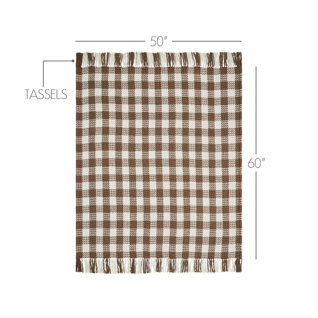 NEW — Cocoa Brown Woven Check Throw Blanket with Fringe – 50x60