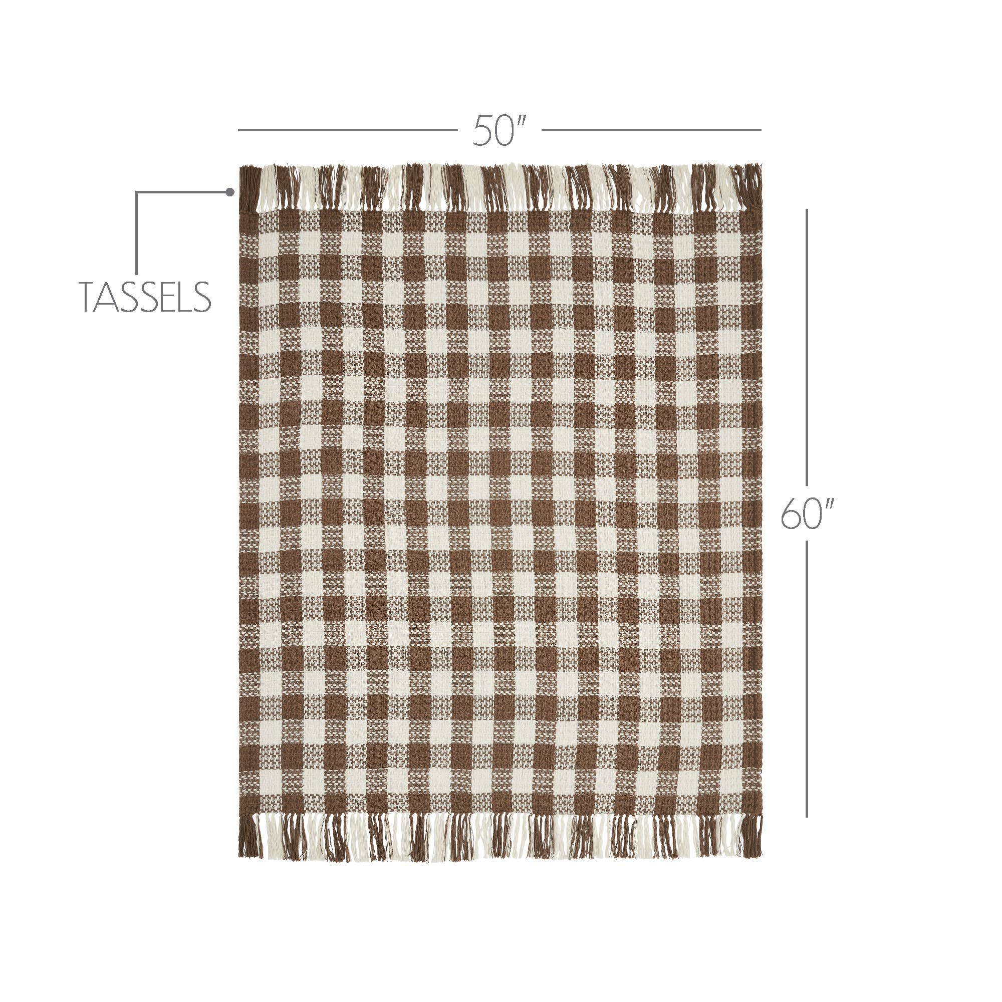 NEW — Cocoa Brown Woven Check Throw Blanket with Fringe – 50x60