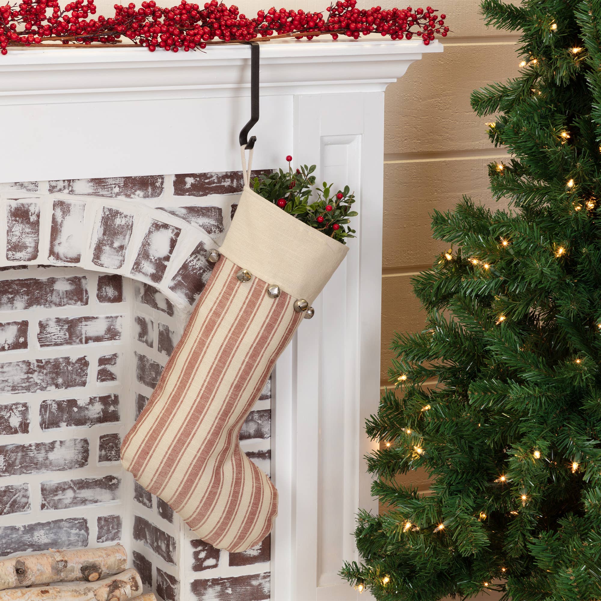Sleigh Bells Ring Ticking Stripe Stocking ~ Vintage Style🎅