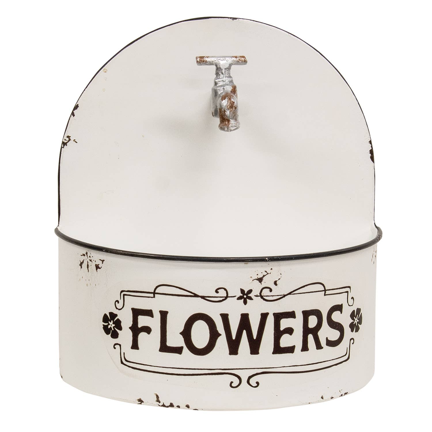 Distressed White Spigot Wall Planter – Cottage Farmhouse Floral Holder🌺
