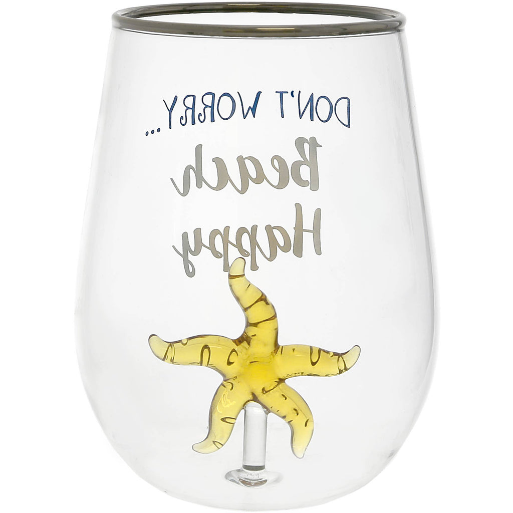 Beach Happy – Starfish Coastal Stemless Wine Glass (19 oz) - Raised Starfish-So Cute!