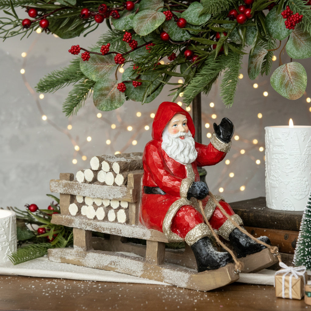 Vintage Red Sledding Santa – Old‑World Christmas Decor Accent