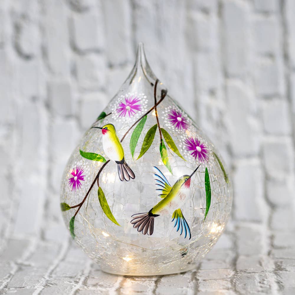 NEW ITEM  ~ Dancing Hummingbird Glass Teardrop with LED String Lights  💐🌷🪻