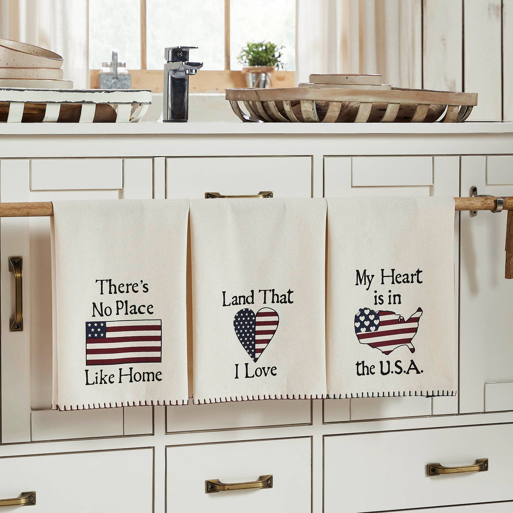 The Land That I Love Tea Towel Set – Patriotic Americana Towels (Set of 3) ❤️🤍💙