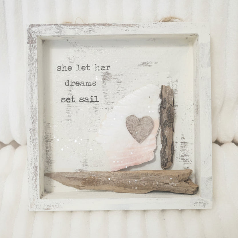 Sailboat Shell Art – She Let Her Dreams Set Sail