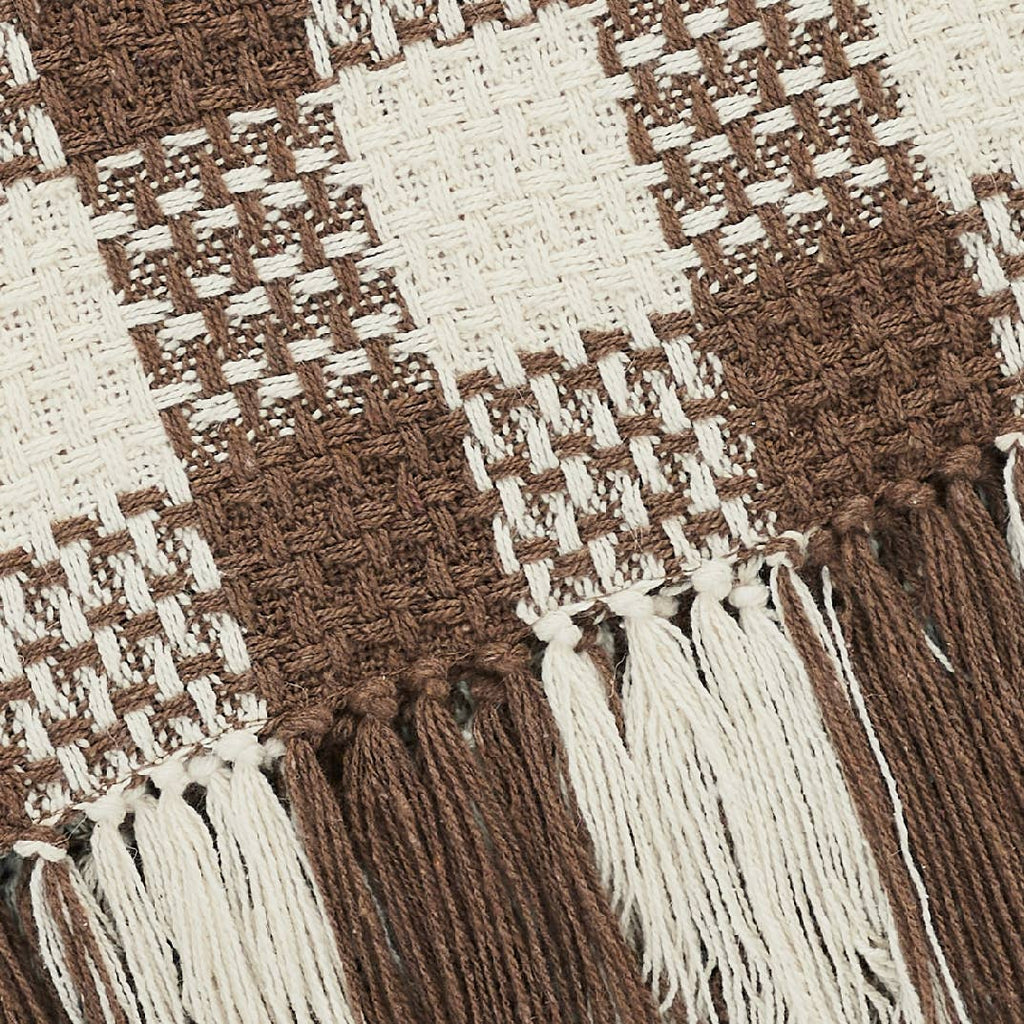 NEW — Cocoa Brown Woven Check Throw Blanket with Fringe – 50x60