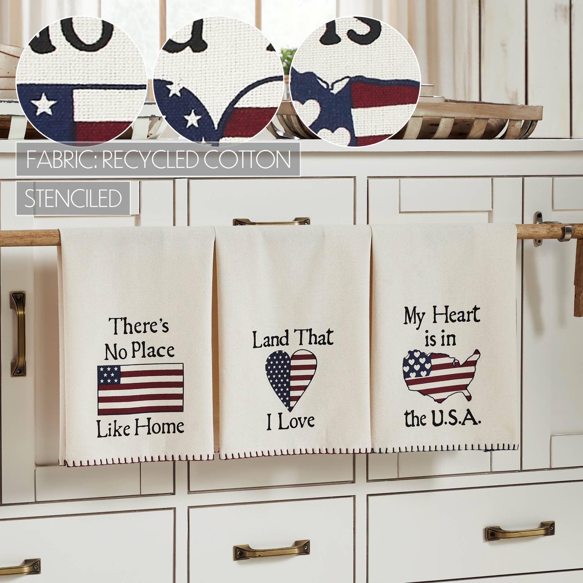 The Land That I Love Tea Towel Set – Patriotic Americana Towels (Set of 3) ❤️🤍💙