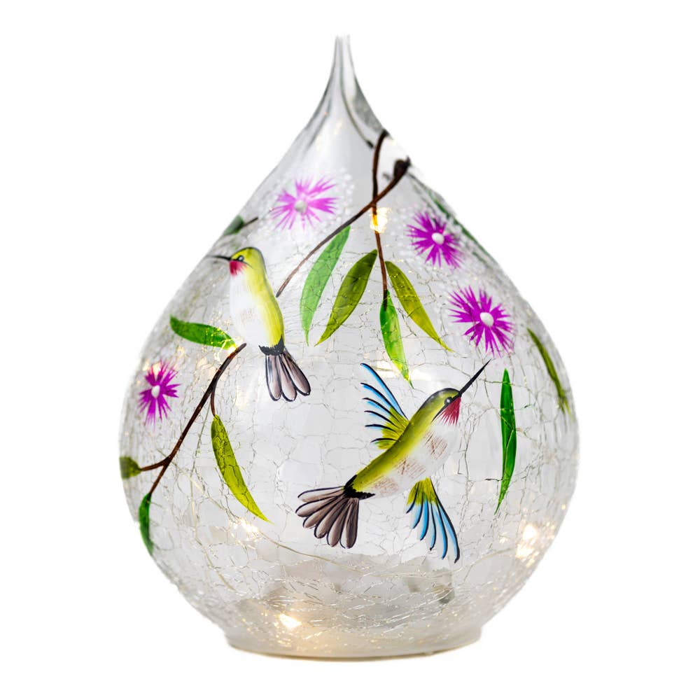 NEW ITEM  ~ Dancing Hummingbird Glass Teardrop with LED String Lights  💐🌷🪻
