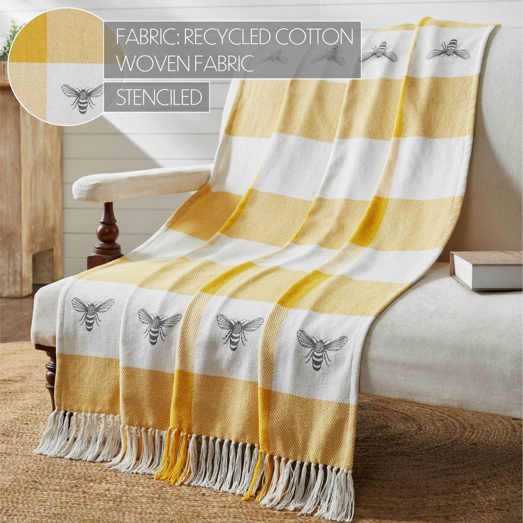 Vintage Yellow Bee Check Woven Throw – Cozy Cottage Blanket 50x60 🐝BACK IN STOCK