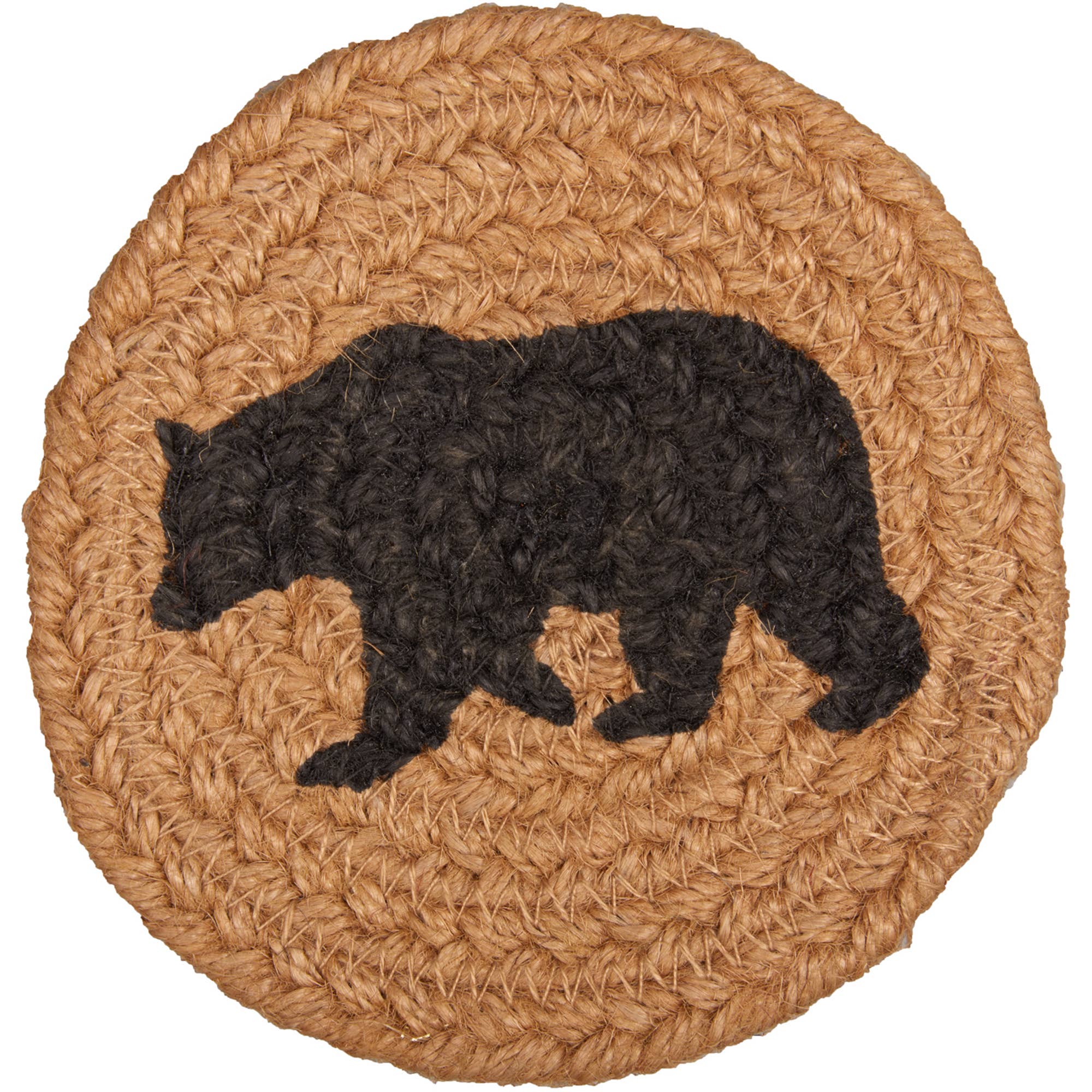 Wyatt Stenciled Bear Jute Coaster Set – Rustic Cabin Coasters (Set of 6) 🐻