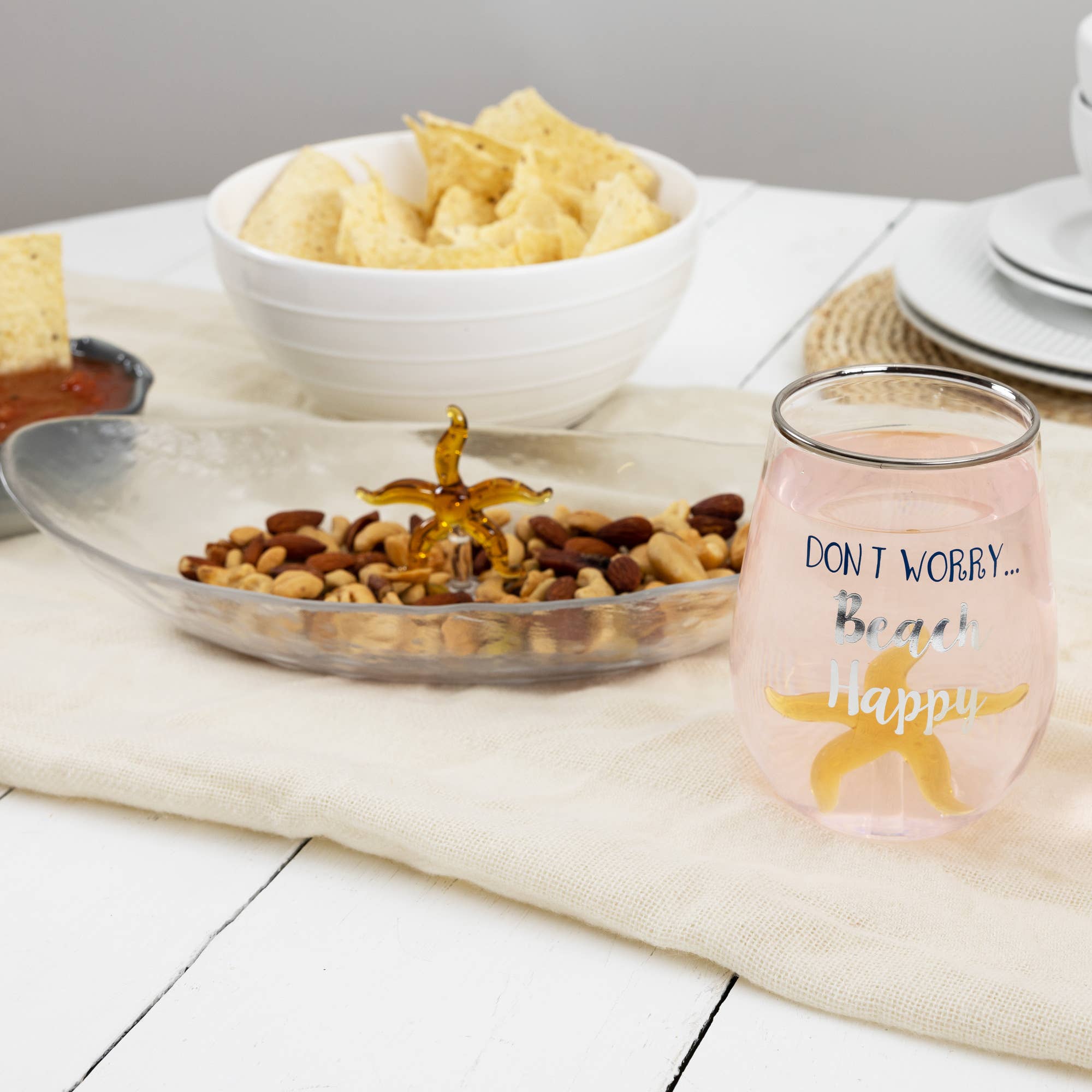 Beach Happy – Starfish Coastal Stemless Wine Glass (19 oz) - Raised Starfish-So Cute!