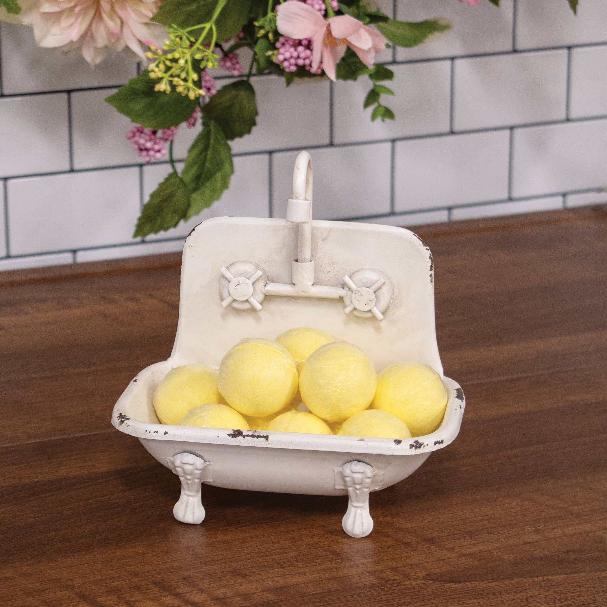 Distressed White Faucet Bathtub Soap Dish – Farmhouse Spring Accent 🌼