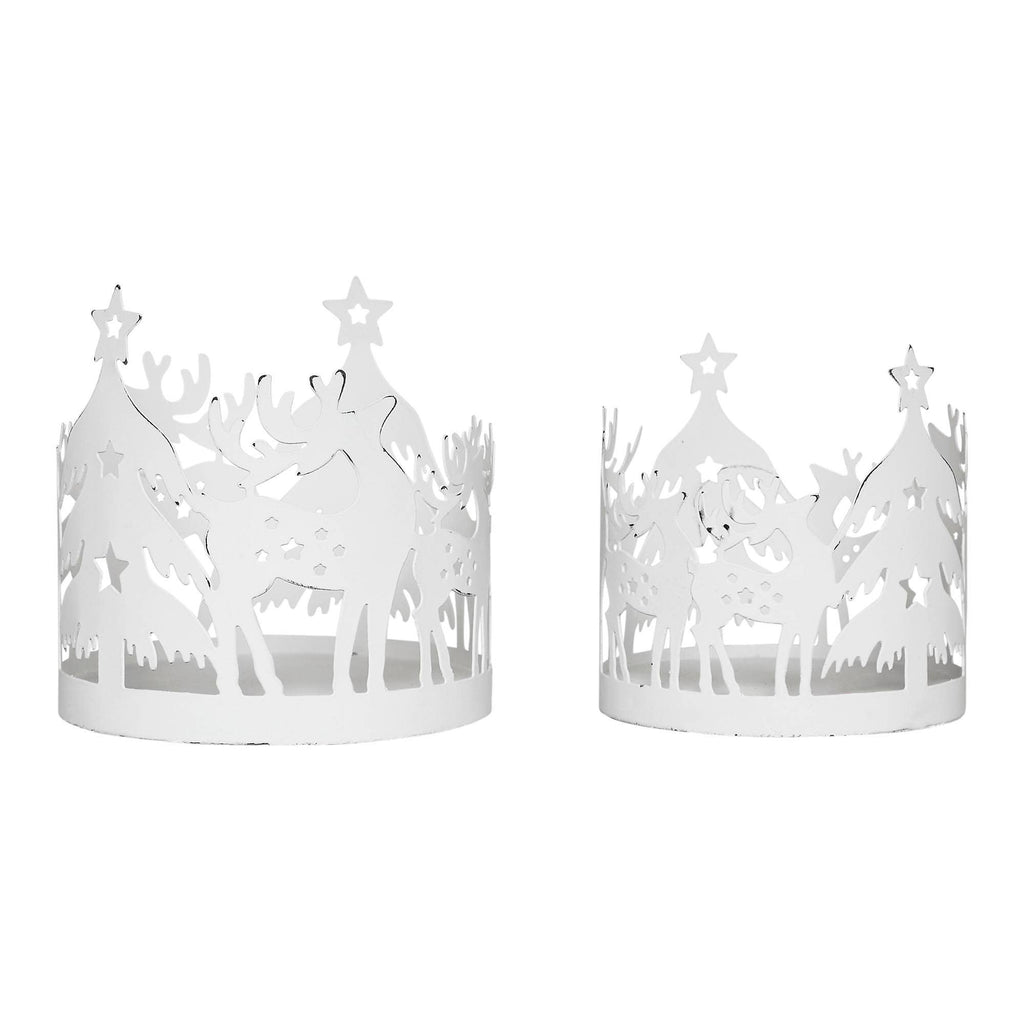 Winter Reindeer White Metal Candle Holder Set of 2 - ❄️🌲❄️