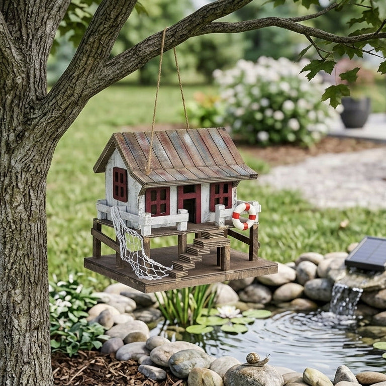 NEW ITEM -🐚 Beach Home Birdhouse – Vintage Coastal Cabin Décor🐦