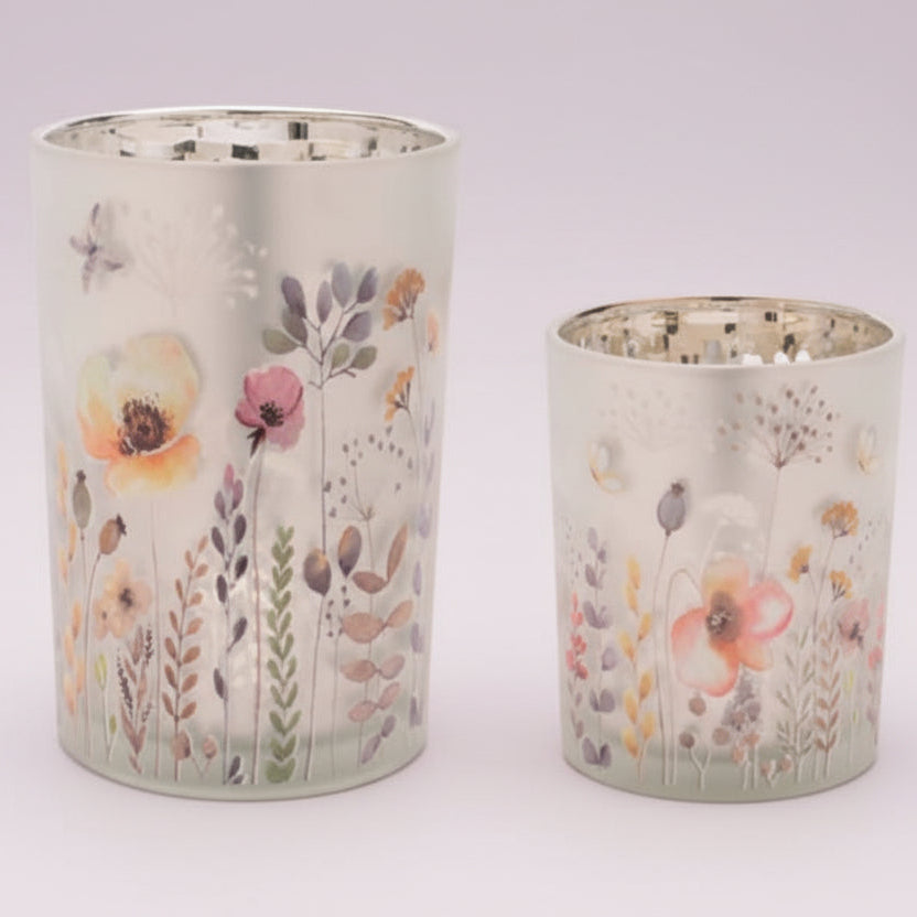 Premium Floral & Butterfly Glass Candle Holder Set (Pair)