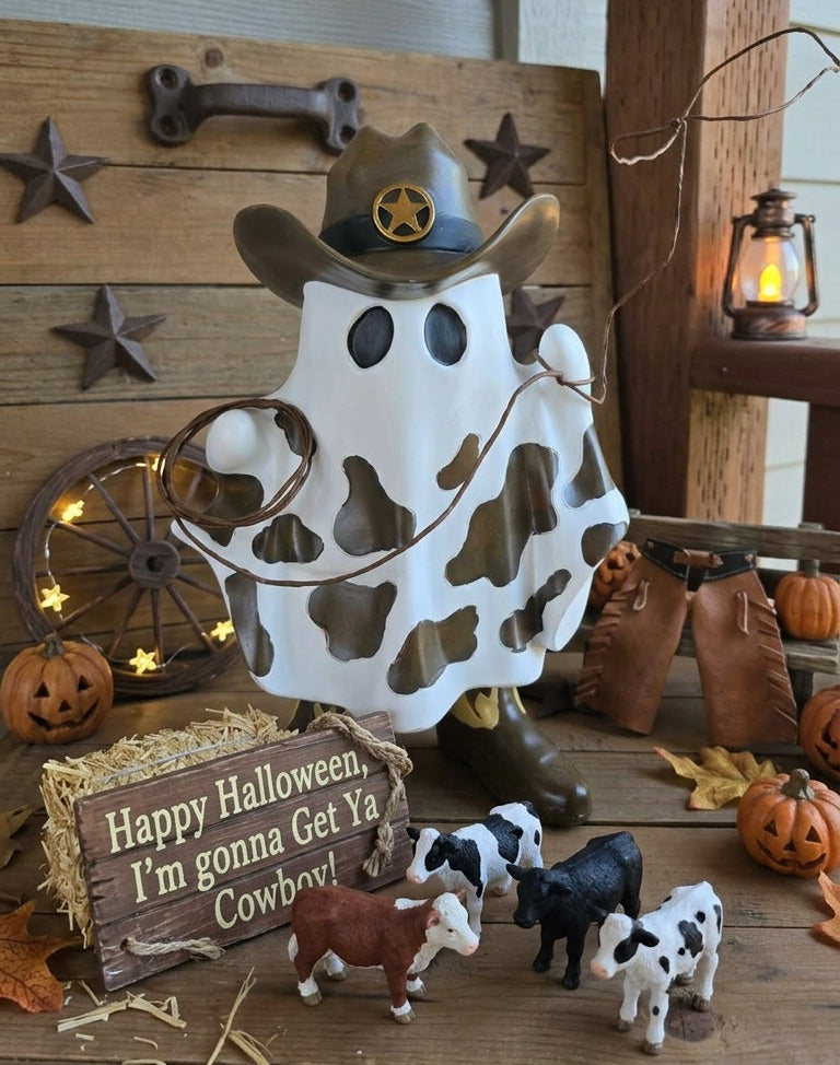 🤠 Halloween/Fall Roping Cowboy Ghost – 12" Resin Figurine -