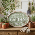 Meet Me in the Garden Oval Wood Sign – Rustic Spring Wall Décor