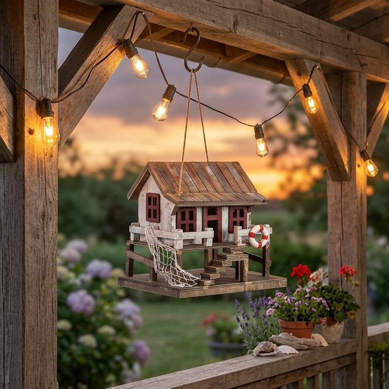 NEW ITEM -🐚 Beach Home Birdhouse – Vintage Coastal Cabin Décor🐦