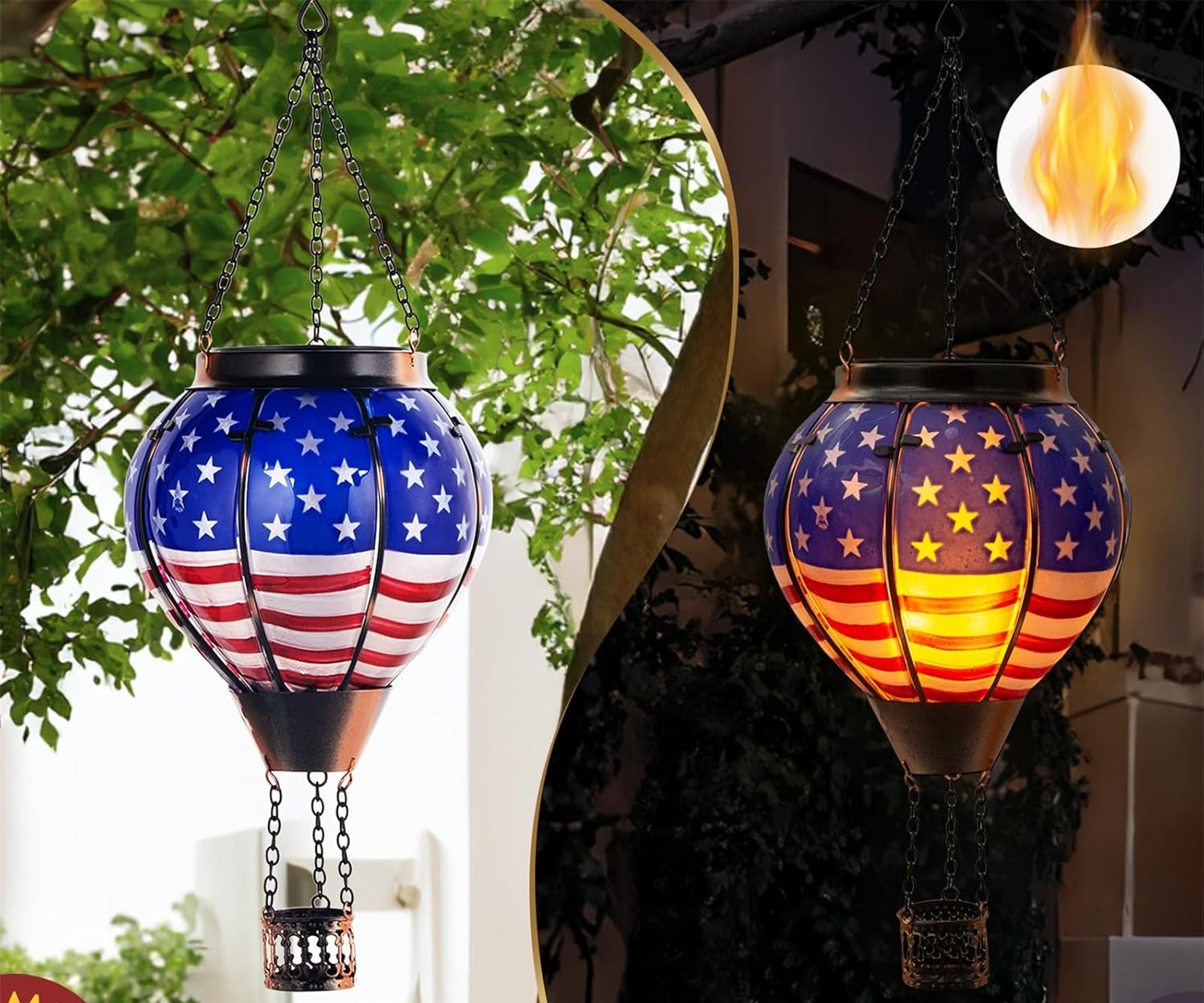BESTSELLER! ❤️🤍💙Solar Hot Air Balloon Lantern – American Flag | Outdoor Patriotic Solar Light