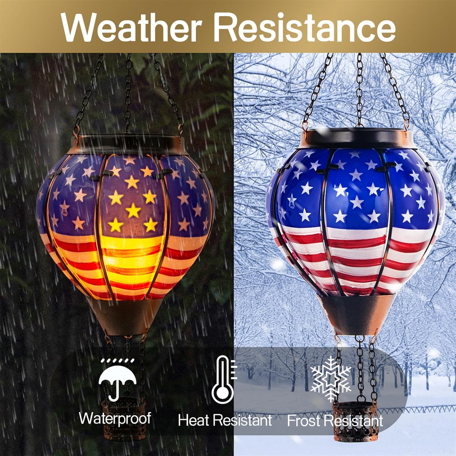 BESTSELLER! ❤️🤍💙Solar Hot Air Balloon Lantern – American Flag | Outdoor Patriotic Solar Light