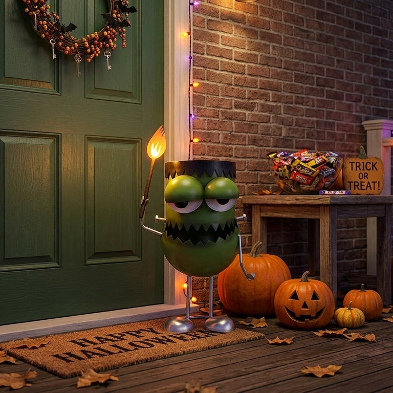 NEW DUO SET🎃🧟 Frank‑n‑Torch & Pumpkin Monster Porch Sitter Duo – Handcrafted Metal Halloween Set