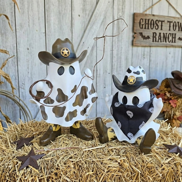 🤠 Halloween/Fall Roping Cowboy Ghost – 12" Resin Figurine -