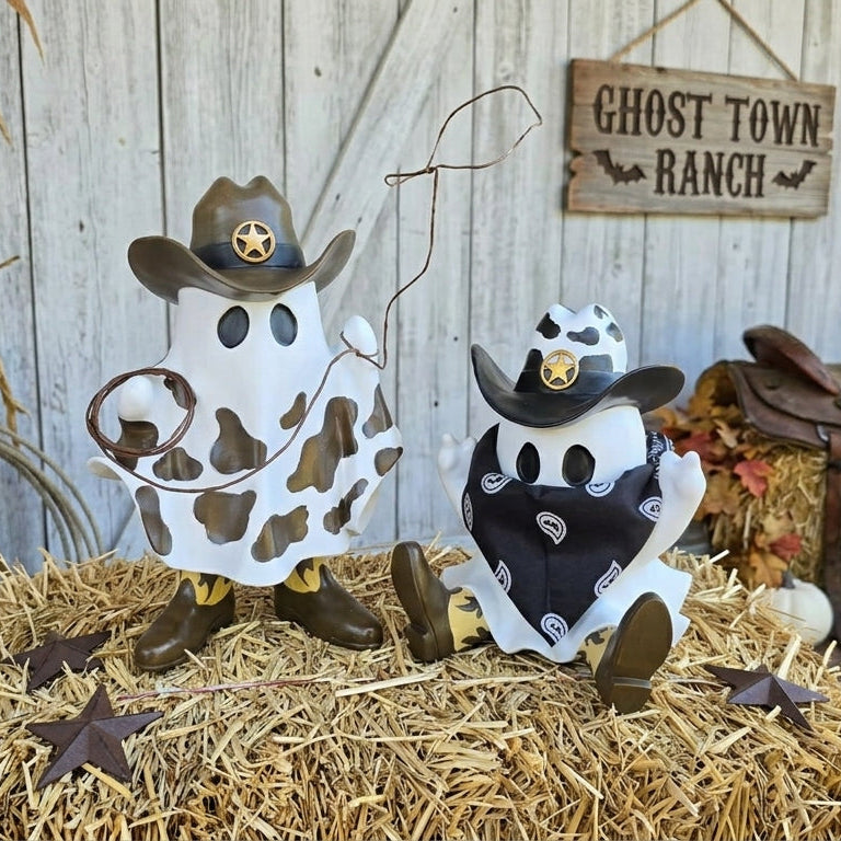 NEW !! 👻Halloween/Fall Cowboy Ghost – 9" Resin Figurine 🤠-