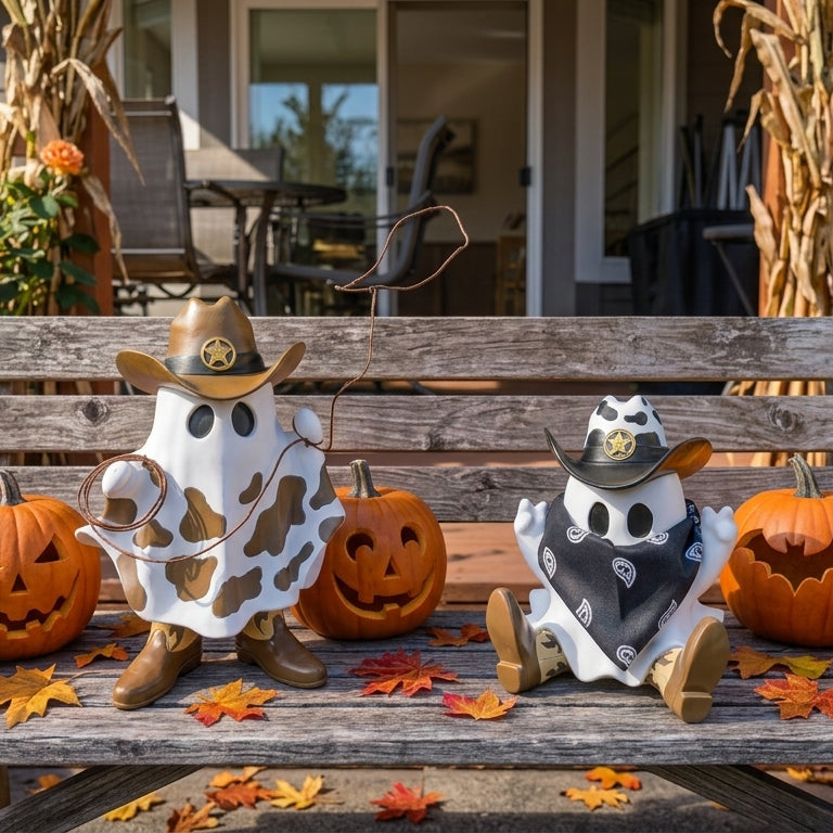 NEW !! 👻Halloween/Fall Cowboy Ghost – 9" Resin Figurine 🤠-